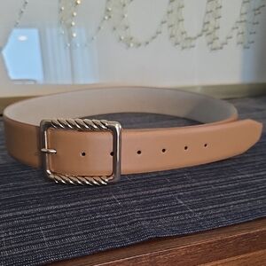 Women's Tan Leather Belt with Gold Buckle